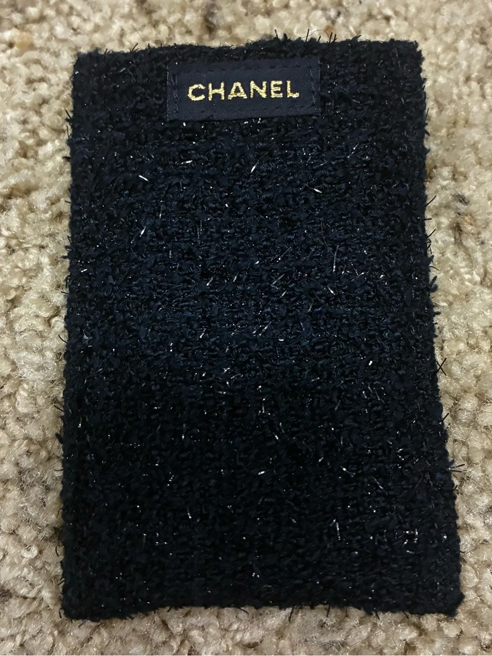 CHANEL Navy Tweed pouch with Gold Logo